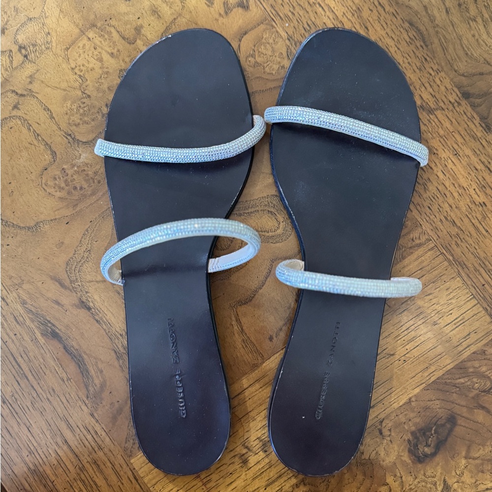 Giuseppe Zanotti Black Sandals with Silver Glitter Sparkle Straps 41